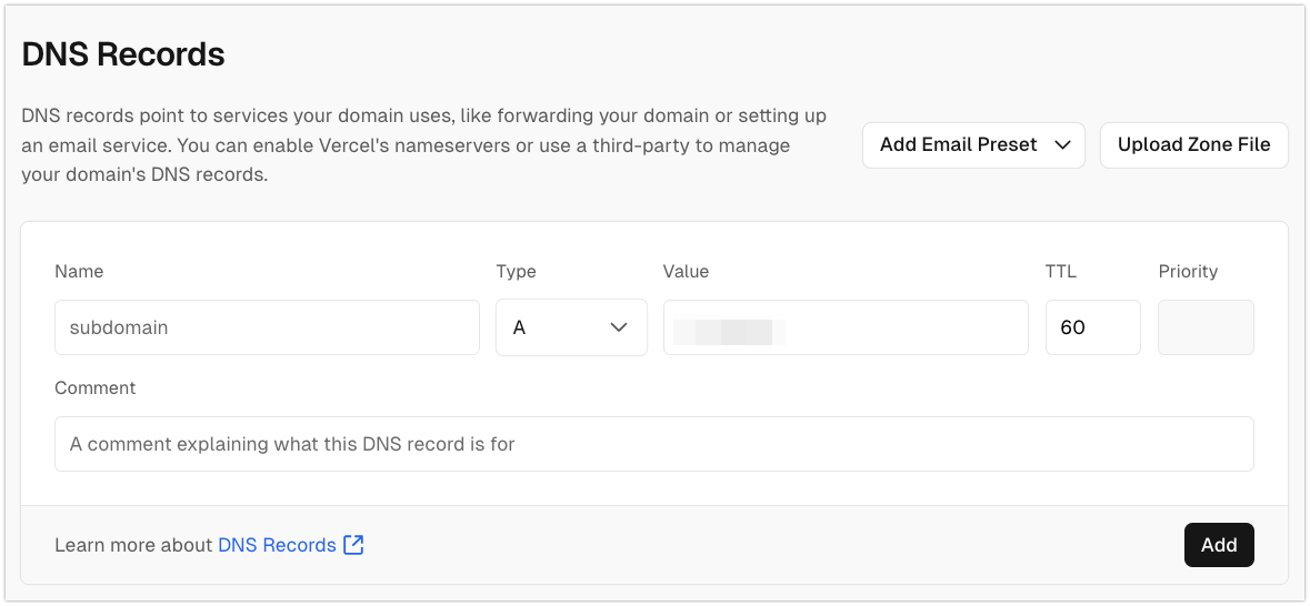 Add DNS records